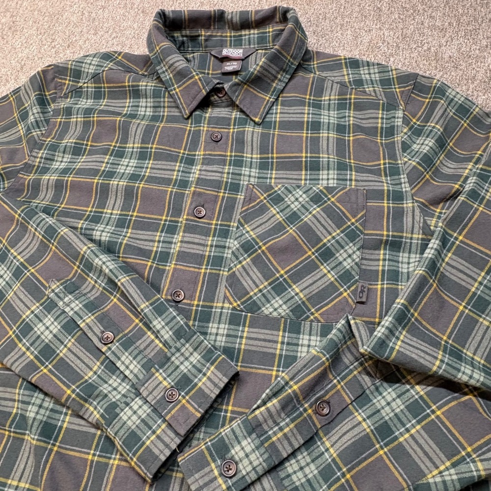 Outdoor Research Mens XL Green Grey Plaid Long Sleeve Button Down Shirt